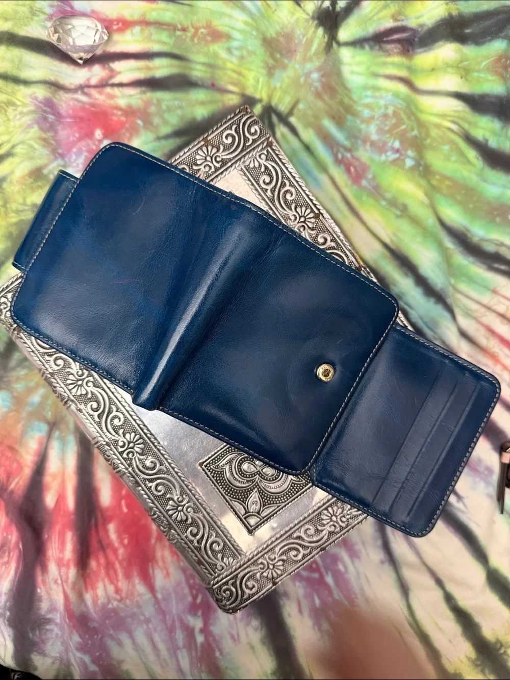Classic Navy Leather Wallet Clutch - Women's Wallet